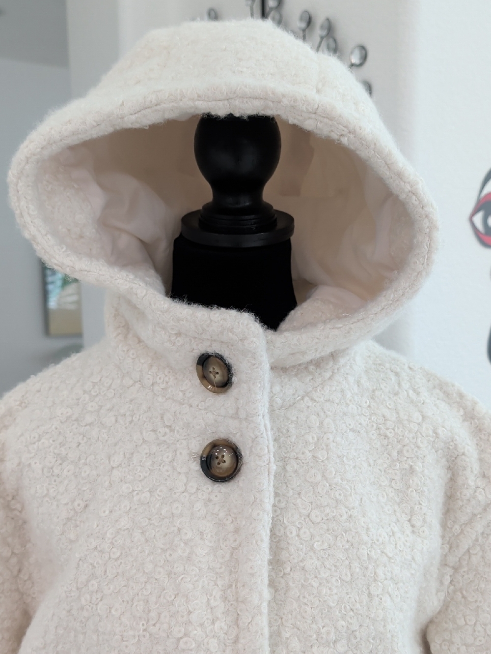 LIke New Cream Hooded Teddy Bear Curly Lamb Hooded Dress Coat a new day L - Picture 2 of 15